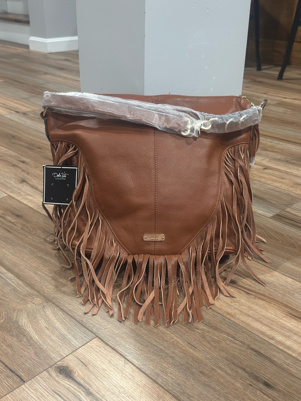DOLCE VITA Boho Western Brown Genuine Leather Studded Fringe Shoulder Bag